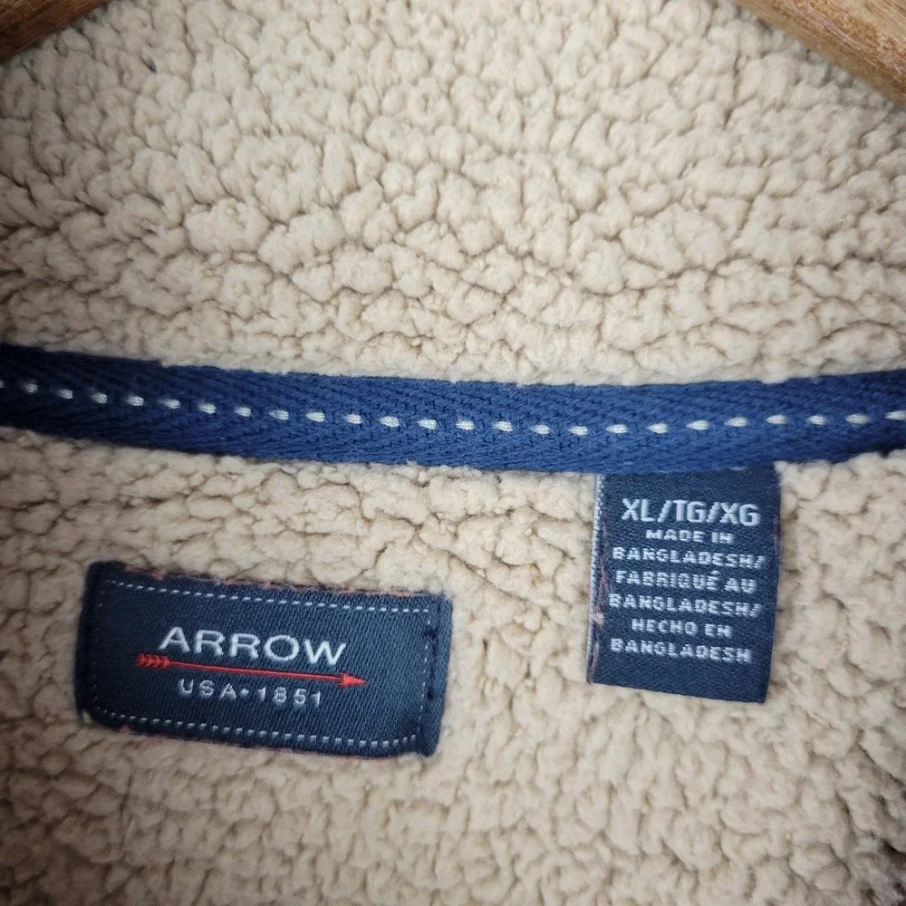 Arrow Sweatshirt Mens XL Orange Cotton Sherpa Lined Henley Neck Warm Wear Winter